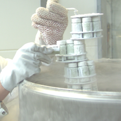 Withdrawal of aliquots from a cryogenic container (Photo: FhG IME) Withdrawal of aliquots from a cryogenic container (Photo: FhG IME)